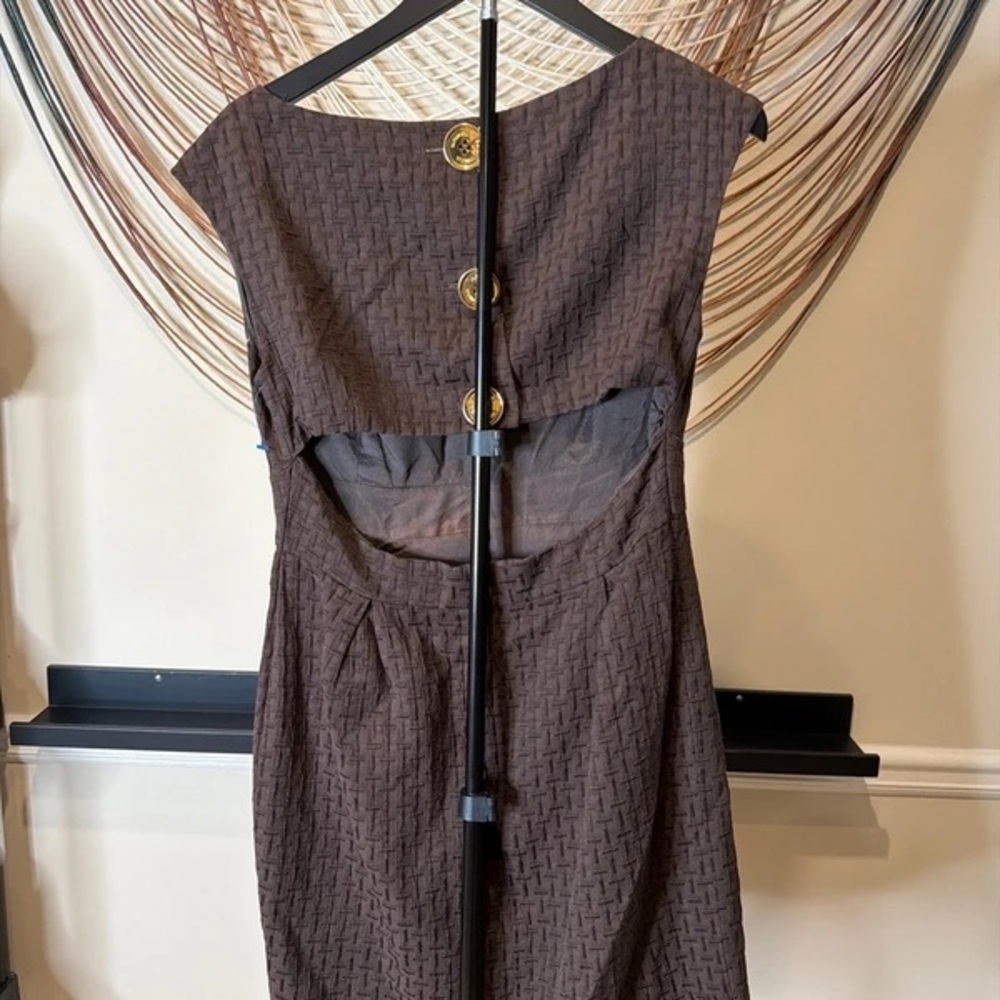MICHAEL Michael Kors Brown Textured Backless Sheath Dress with Gold Buttons